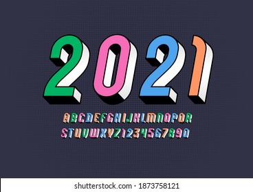 3D italic font, trendy alphabet, modern letters and numbers for your design, vector illustration 10eps.