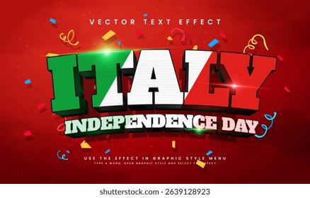 3d Italy independence day, editable vector text effect. Suitable for celebrating italy event theme.