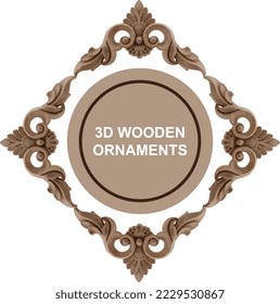 3D items wooden vector ornaments