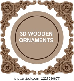 3D items wooden vector ornaments