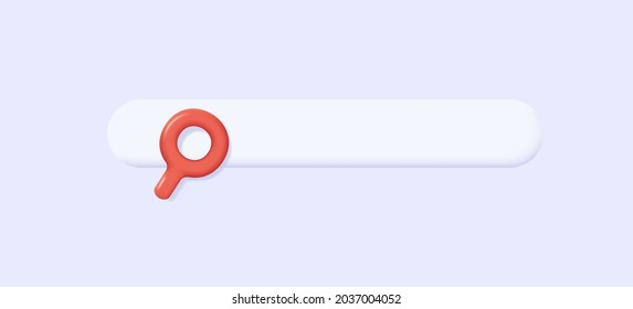 3d ixon of search field bar with red magnifying glass, modern rounded shapes, 3d render effect with shadow