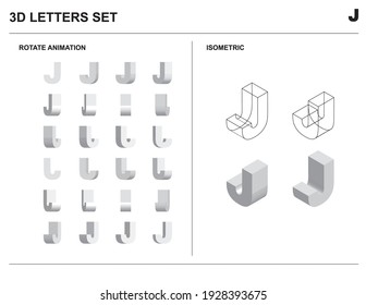 3d J Alphabet Letters Set Animate Isometric Wireframe Vector