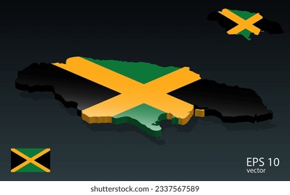 3D Jamaica map and flag . 3D shape design . Independence day concept . Perspective view . Vector