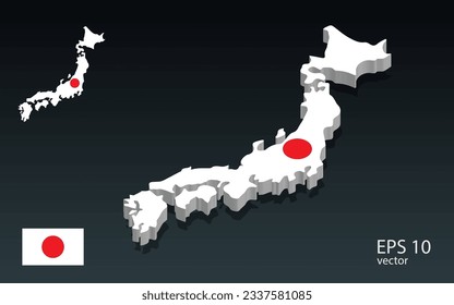 3D japan map and flag . 3D shape design . Independence day concept . Perspective view . Vector