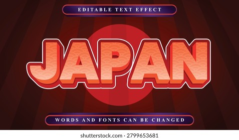 3D Japan Text Effect Editable Graphic Design with Red Sunburst Style Background and Bold Typography for Posters and Digital Projects