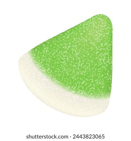 3D jelly candy of green watermelon slice, soft chewy marmalade of triangle shape vector illustration