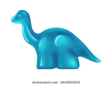 3D jelly candy in shape of blue magic dinosaur character, glossy dragon vector illustration