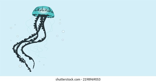 3d jellyfish or sea jelly element set, one with blue dreamy light. Realistic Detailed 3d Transparent Jellyfish in The Water. Vector illustration of Medusa and Marine Underwater Scene