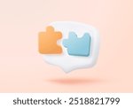 3D jigsaw puzzle pieces icon symbol of teamwork. Problem-solving, business challenge of people connect jigsaw, partnership match colleague concept. 3d teamwork idea icon vector render illustration