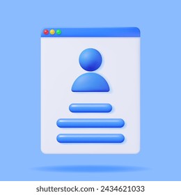 3D-Auftragsanwendung im Browserfenster isoliert. Lebenslauf für Lebenslauf rendern. Vorstellungsgespräch. Personalmanagement Konzept, Suche nach professionellen Mitarbeitern, Arbeit. Richtiger Lebenslauf gefunden. Vektorgrafik