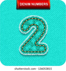 3d Joyful blue-green color denim number "2". Eps 10. The rest of uppercase and lowercase letters, symbols and numbers of the alphabet in my portfolio.