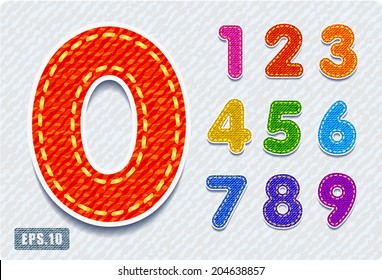 3d Joyful colorful denim jeans numerals. Zero 0 One 1 Two 2 Three 3 Four 4 Five 5 Six 6 Seven 7 eight 8 nine 9. The rest of uppercase and lowercase letters and numbers of the alphabet in my portfolio.