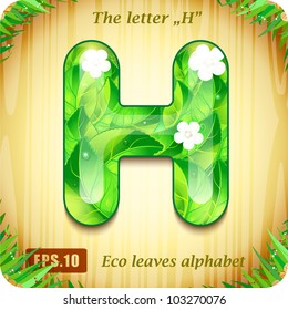 3d Joyful Decorative glossy The letter "H" alphabet styled Eco leaves.