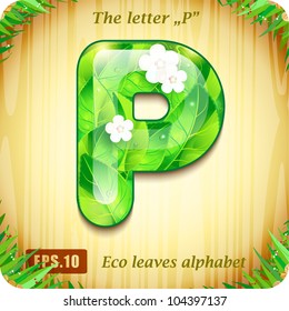 3d Joyful Decorative glossy The letter "P" alphabet styled Eco leaves