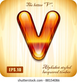  3d Joyful Decorative lacquer The letter "V" alphabet styled expensive wood. Eps 10. The remaining letters of the alphabet in the portfolio.