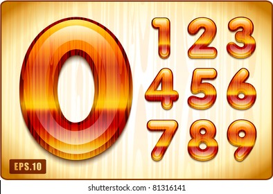  3d Joyful Decorative lacquer numbers of expensive wood, from 1 to 0. Eps 10. The remaining letters of the alphabet in the portfolio.