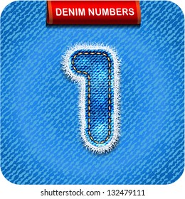 3d Joyful denim number "1". Eps 10. The rest of uppercase and lowercase letters, symbols and numbers of the alphabet in my portfolio.