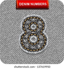 3d Joyful gray color denim number "8". Eps 10. The rest of uppercase and lowercase letters, symbols and numbers of the alphabet in my portfolio.