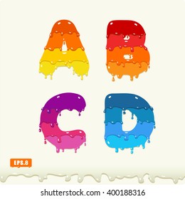 3d Joyful a set of capital letters painted with paint, with smudges and drops. A, B, C, D. eps8