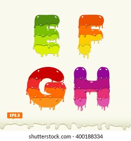 3d Joyful a set of capital letters painted with paint, with smudges and drops. E, F, G, H. eps8
