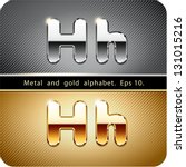 3d Joyful set of chrome metal and gold vector alphabet. The letter "H".Eps 10. The rest of uppercase and lowercase letters, symbols and numbers of the alphabet in my portfolio.