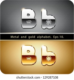 3d Joyful set of chrome metal and gold vector alphabet. The letter "B".Eps 10. The rest of uppercase and lowercase letters, symbols and numbers of the alphabet in my portfolio.