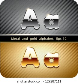 3d Joyful set of chrome metal and gold vector alphabet. The letter "A".Eps 10. The rest of uppercase and lowercase letters, symbols and numbers of the alphabet in my portfolio.