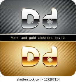 3d Joyful set of chrome metal and gold vector alphabet. The letter "D".Eps 10. The rest of uppercase and lowercase letters, symbols and numbers of the alphabet in my portfolio.
