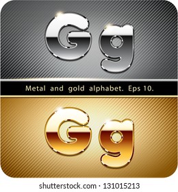3d Joyful set of chrome metal and gold vector alphabet. The letter "G".Eps 10. The rest of uppercase and lowercase letters, symbols and numbers of the alphabet in my portfolio.