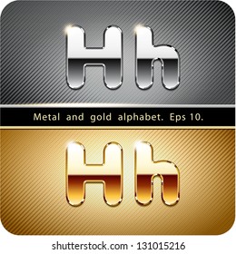 3d Joyful set of chrome metal and gold vector alphabet. The letter "H".Eps 10. The rest of uppercase and lowercase letters, symbols and numbers of the alphabet in my portfolio.