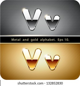 3d Joyful Set Of Chrome Metal And Gold Vector Alphabet. The Letter 