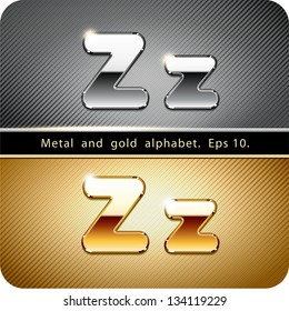 3d Joyful set of chrome metal and gold vector alphabet. The letter "Z".Eps 10. The rest of uppercase and lowercase letters, symbols and numbers of the alphabet in my portfolio.