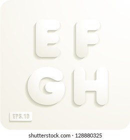 3d Joyful set of cut paper vector letters, E,F,G,H. Eps 10. The rest of uppercase and lowercase letters, symbols and numbers of the alphabet in my portfolio.