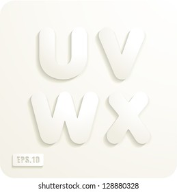 3d Joyful set of cut paper vector letters, U,V,W,X. Eps 10. The rest of uppercase and lowercase letters, symbols and numbers of the alphabet in my portfolio.