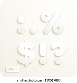 3d Joyful set of cut paper vector punctuation, colon,point,percentage,dollar,exclamation,question. Eps 10. The rest of uppercase and lowercase letters and numbers of the alphabet in my portfolio.