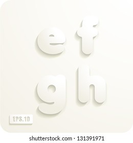 3d Joyful set of cut paper vector lowercase letters, e,f,g,h. Eps 10. The rest of uppercase and lowercase letters, symbols and numbers of the alphabet in my portfolio.