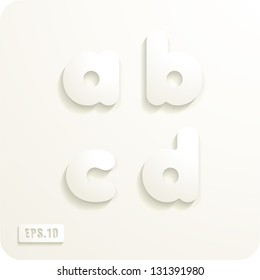 3d Joyful set of cut paper vector lowercase letters, a,b,c,d. Eps 10. The rest of uppercase and lowercase letters, symbols and numbers of the alphabet in my portfolio.