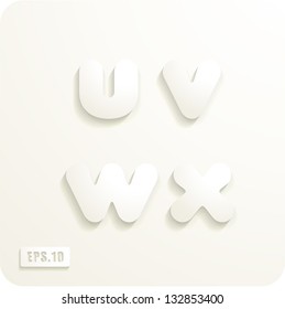 3d Joyful set of cut paper vector lowercase letters, u,v,w,x. Eps 10. The rest of uppercase and lowercase letters, symbols and numbers of the alphabet in my portfolio.