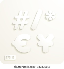 3d Joyful set of cut paper vector punctuation and symbols, hash,slash,asterisk,euro,yuan. Eps 10. The rest of uppercase and lowercase letters, symbols and numbers of the alphabet in my portfolio.
