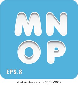 3d Joyful set of cut paper vector letters on blue background, M,N,O,P. Eps 8. The rest of uppercase and lowercase letters, symbols and numbers of the alphabet in my portfolio.