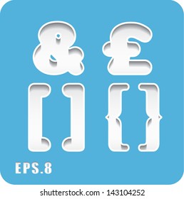 3d Joyful set of cut paper vector punctuation and symbols, ampersand, British pound, square brackets, curly braces. Eps 8. The rest  letters, symbols and numbers of the alphabet in my portfolio.