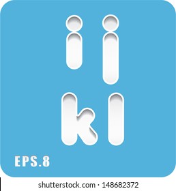 3d Joyful set of cut paper vector lowercase letters on blue background, i,j,k,l. Eps 8. The rest of uppercase and lowercase letters, symbols and numbers of the alphabet in my portfolio.