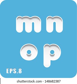 3d Joyful set of cut paper vector lowercase letters on blue background, m,n,o,p. Eps 8. The rest of uppercase and lowercase letters, symbols and numbers of the alphabet in my portfolio.