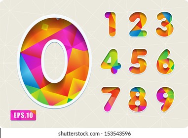 3d Joyful set of cut paper vector numbers from 1 to 0. Multicolored gradient. Eps 10. The rest of uppercase and lowercase letters, symbols and numbers of the alphabet in my portfolio.