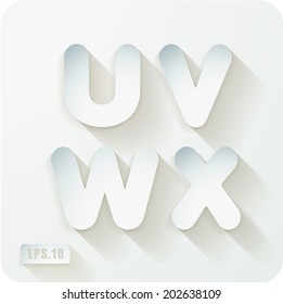 3d Joyful set of cut paper vector concave alphabet  letters.Uppercase letter U, letter V, letter W, letter X. Eps 10