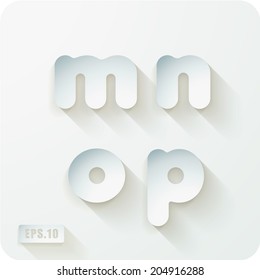 3d Joyful set of cut paper vector concave alphabet letters. Lowercase letter m, letter n, letter o, letter p. Eps 10