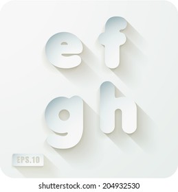 3d Joyful set of cut paper vector concave alphabet letters. Lowercase letter e, letter f, letter g, letter h. Eps 10