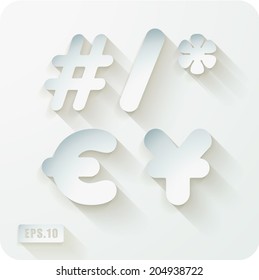3d Joyful set of cut paper vector concave vector alphabet. The punctuation and symbols, hash, slash, asterisk , euro, yuan. Eps 10