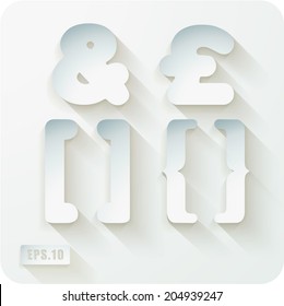 3d Joyful set of cut paper vector concave vector alphabet. The punctuation and symbols, ampersand, British pound, square brackets, curly braces. eps10
