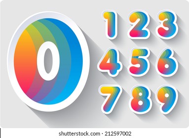 3d Joyful set of cut paper vector numbers from 1 to 0.Colors of the rainbow. spectrum. Multicolored gradient.  Eps 10.